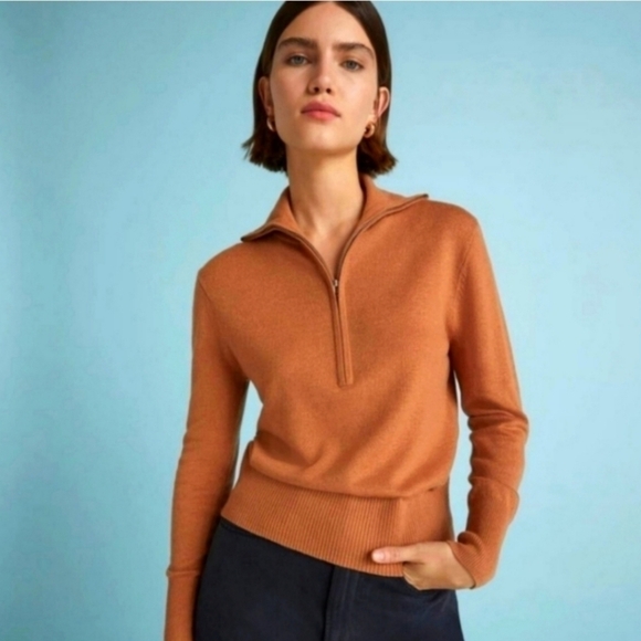 Everlane the luxe merino half zip sweater tawny brown Small NWT - Picture 1 of 7